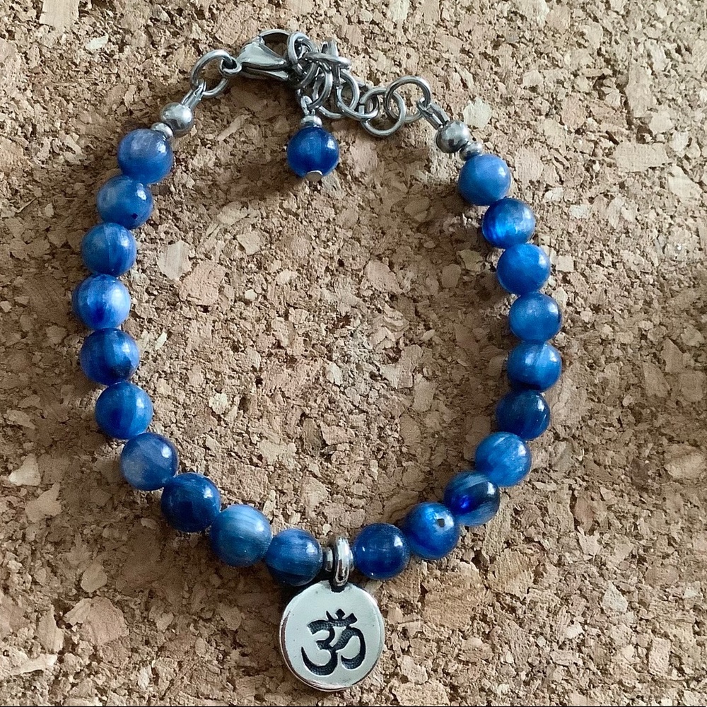 Kyanite Ohm bracelet grade AAA in stainless steel